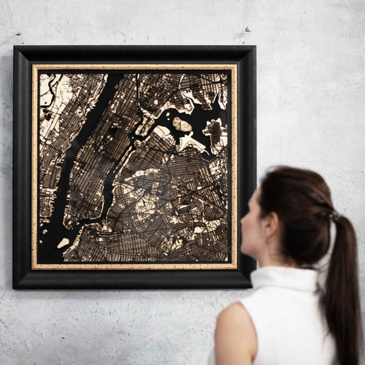 Wood and Gold: 3D Map of New York City