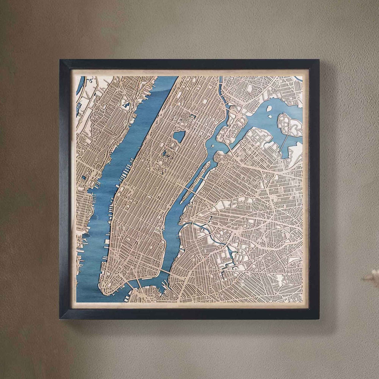 A stunning 3D laser cut map of New York, perfect for decor or gifts.