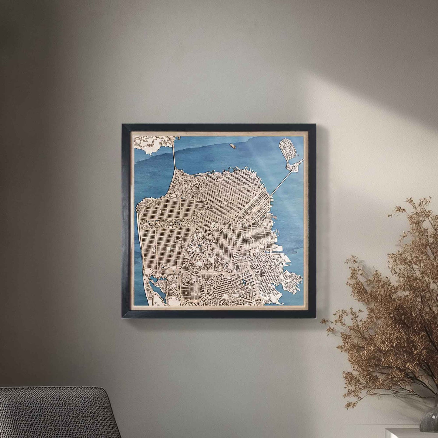 Beautifully detailed San Francisco wood map gift for any occasion.
