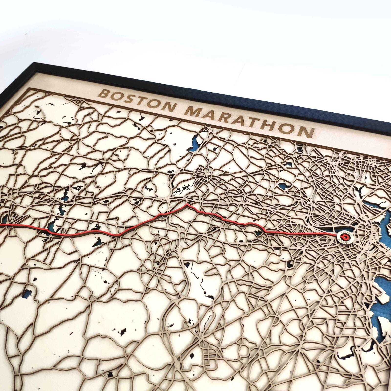 Boston Marathon Wooden Map by CityWood - Custom Wood Map Art - Unique Laser Cut Engraved - Anniversary Gift