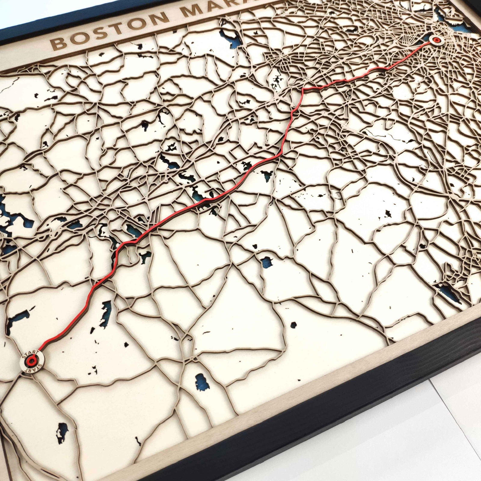 Boston Marathon Wooden Map by CityWood - Custom Wood Map Art - Unique Laser Cut Engraved - Anniversary Gift
