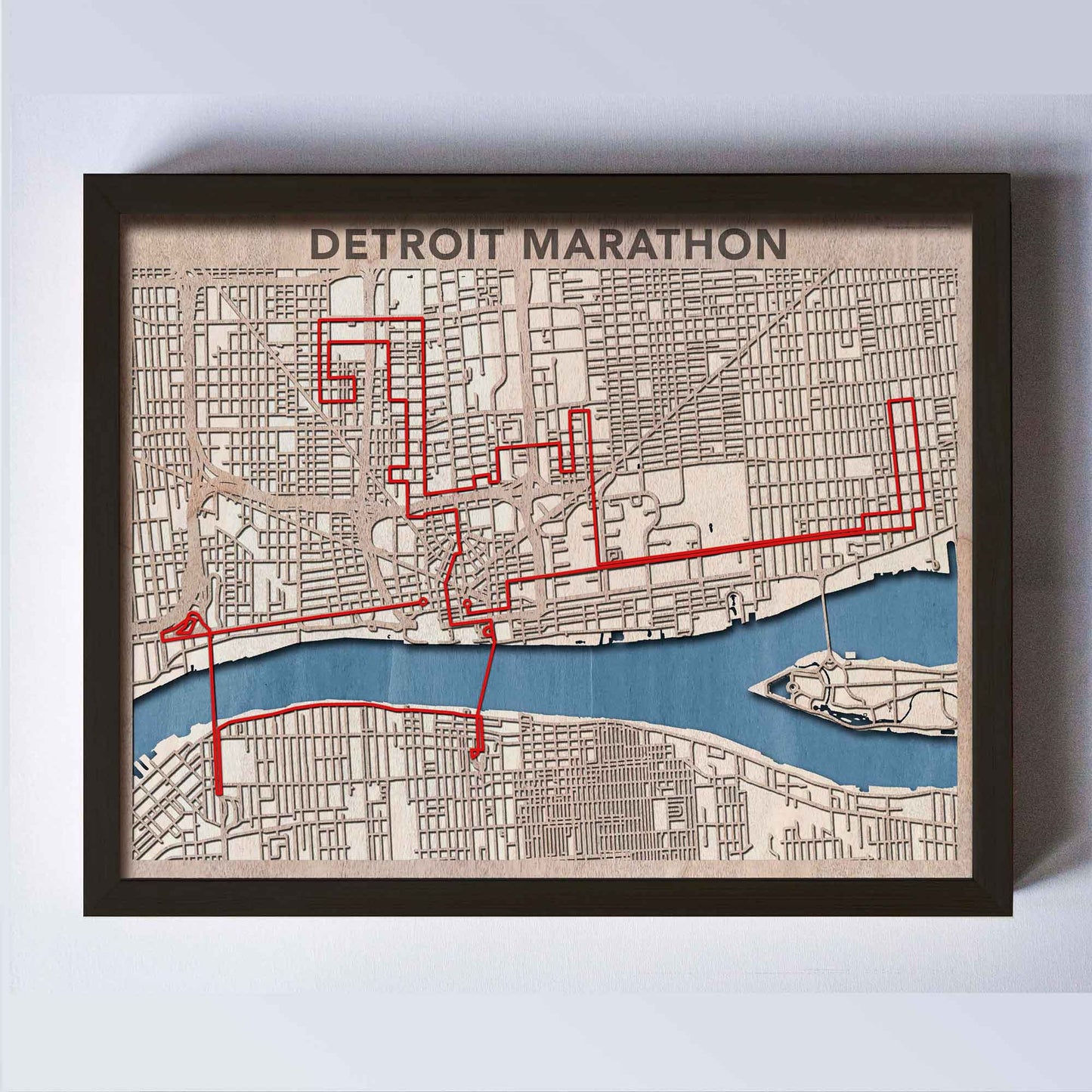 Detroit Marathon Wooden Map by CityWood - Custom Wood Map Art - Unique Laser Cut Engraved - Anniversary Gift