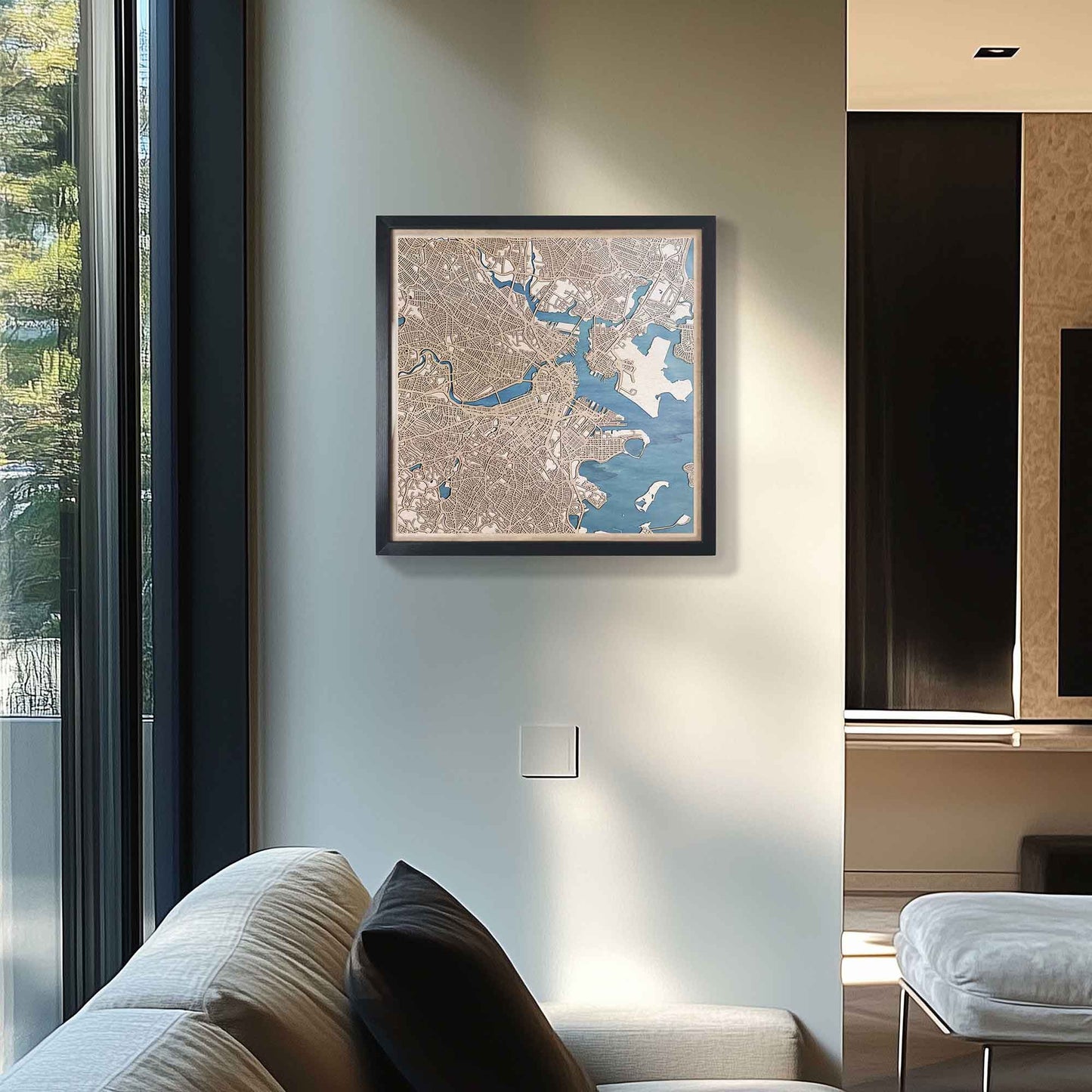 Elegant Boston framed engraved artwork for a timeless decor piece.