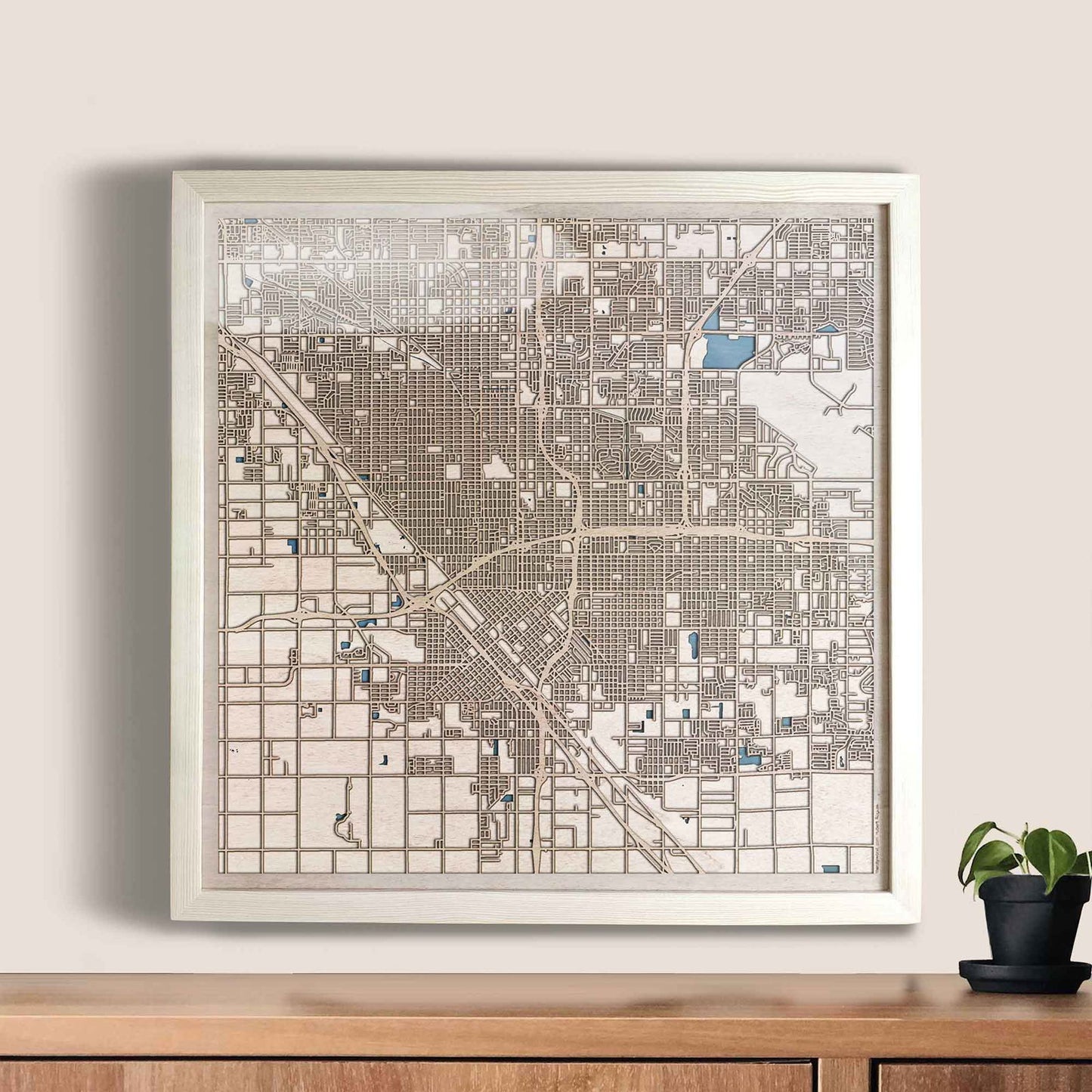 Fresno Wooden Map by CityWood - Custom Wood Map Art - Unique Laser Cut Engraved - Anniversary Gift