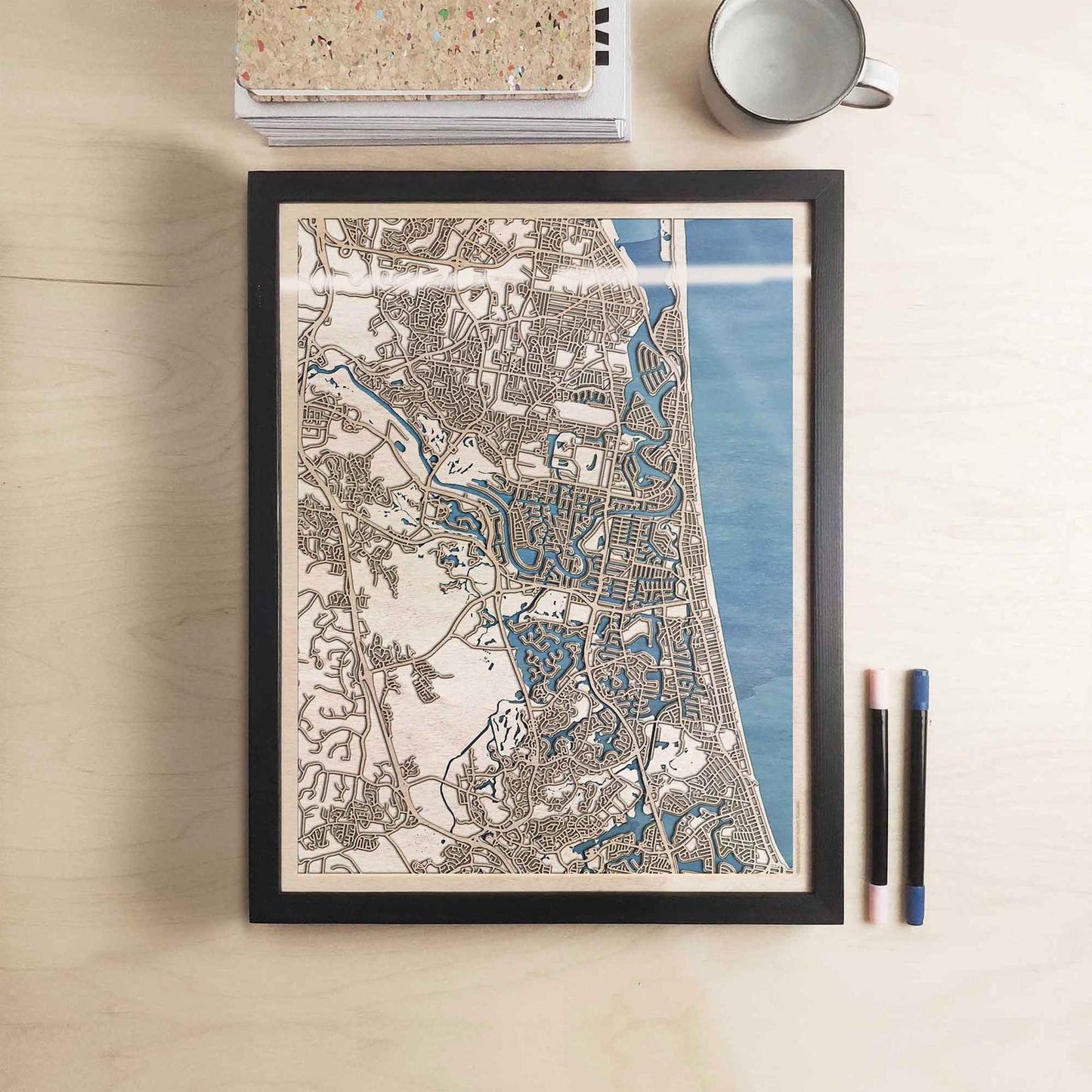 Gold Coast Wooden Map by CityWood - Custom Wood Map Art - Unique Laser Cut Engraved - Anniversary Gift