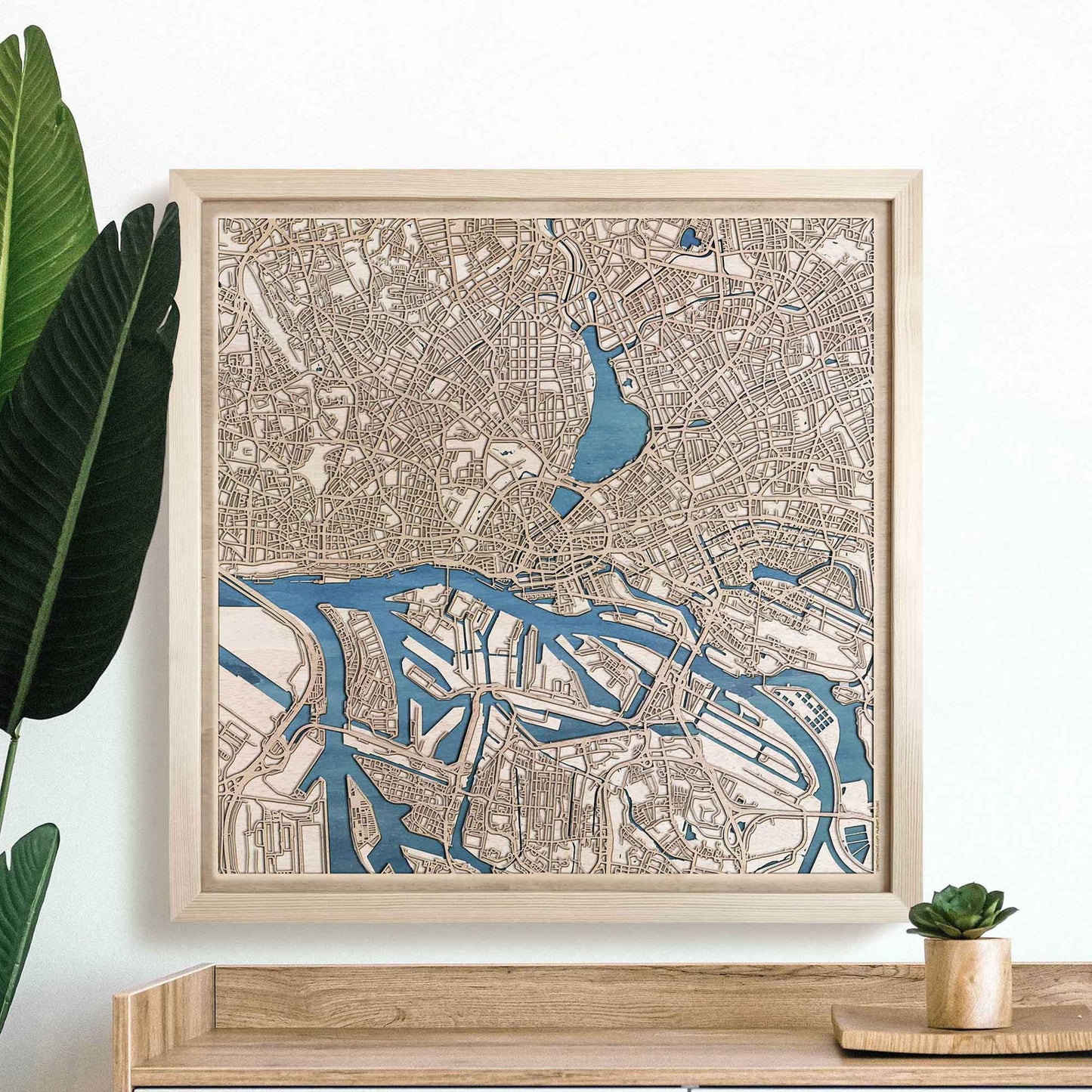 Hamburg Wooden Map by CityWood - Custom Wood Map Art - Unique Laser Cut Engraved - Anniversary Gift