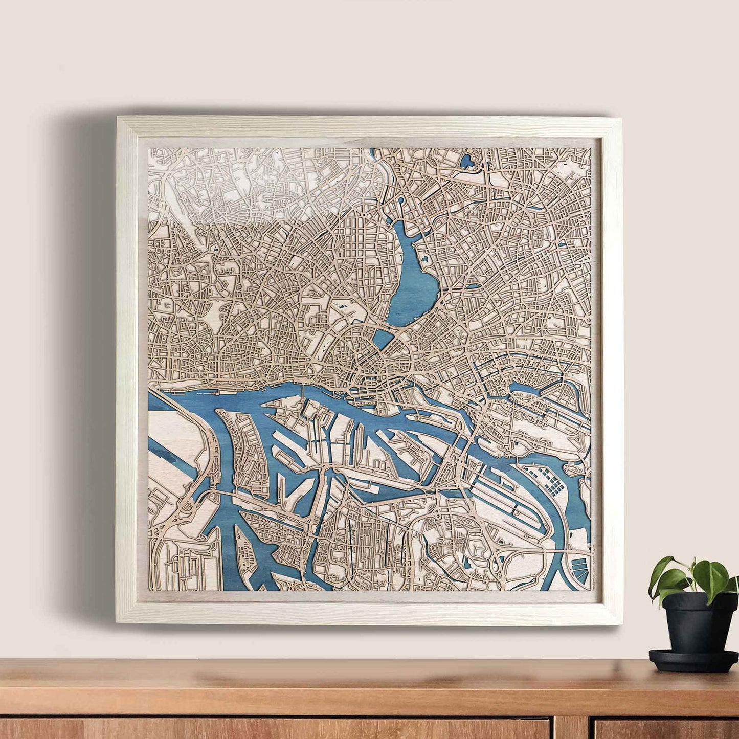Hamburg Wooden Map by CityWood - Custom Wood Map Art - Unique Laser Cut Engraved - Anniversary Gift