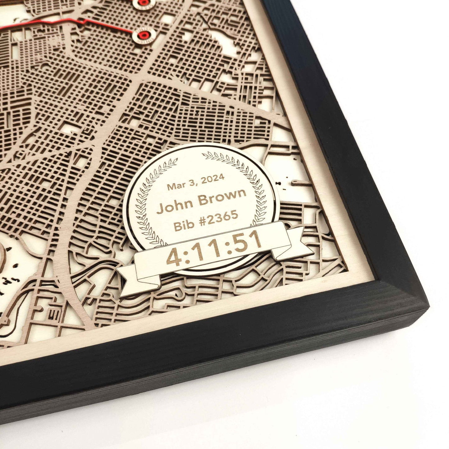 Houston Marathon Course Map - Wall Art Gift by CityWood - Custom Wood Map Art - Unique Laser Cut Engraved - Anniversary Gift