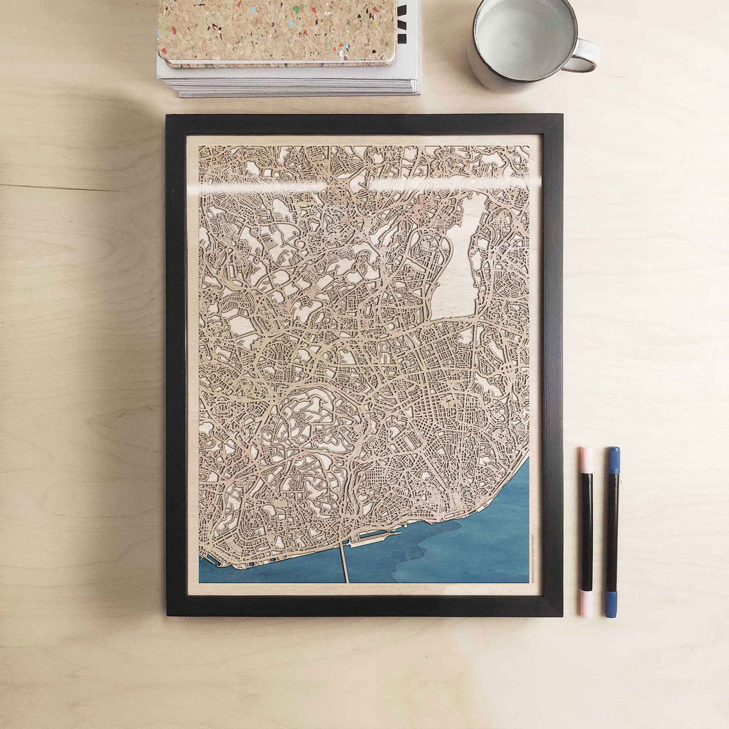 Lisbon Wooden Map by CityWood - Custom Wood Map Art - Unique Laser Cut Engraved - Anniversary Gift