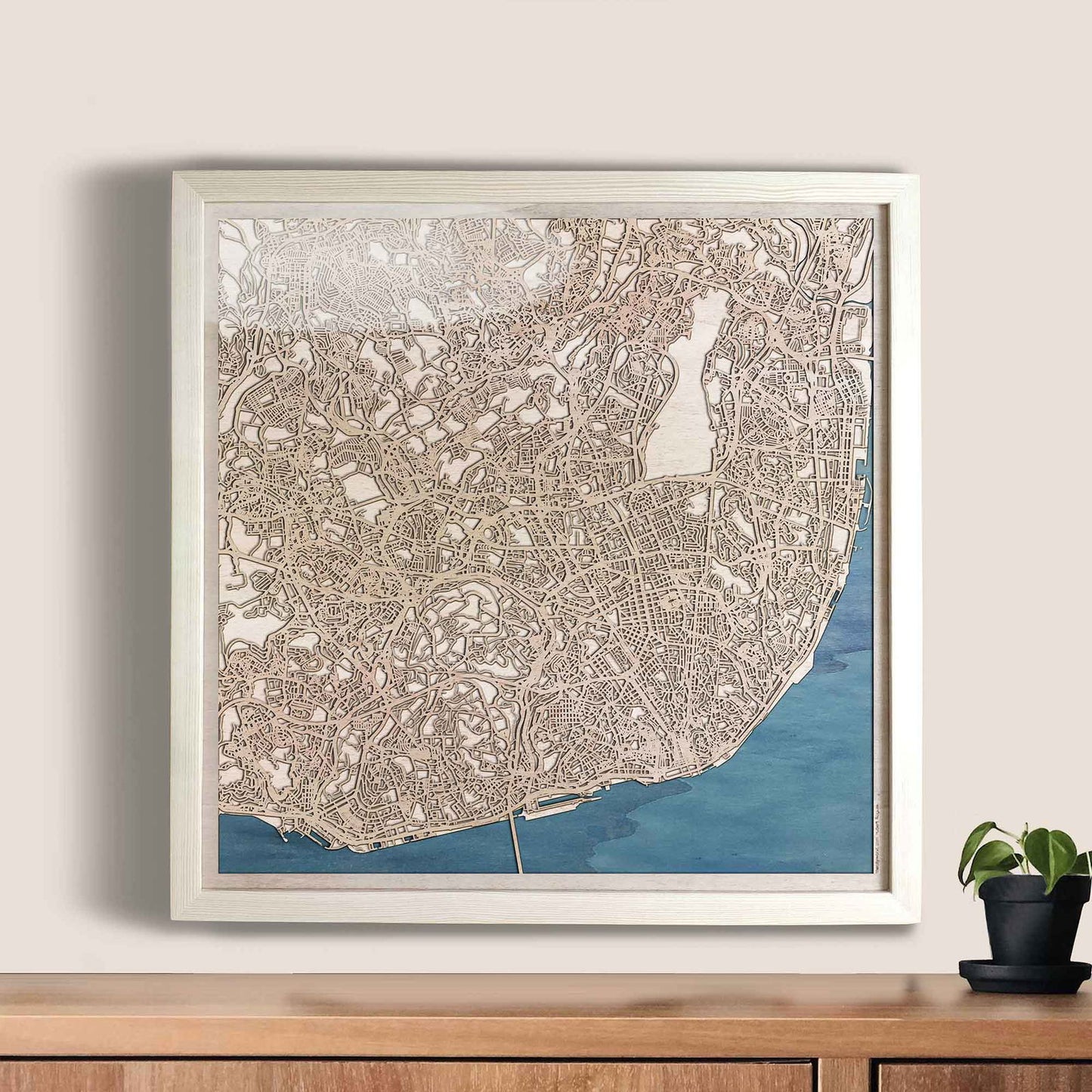 Lisbon Wooden Map by CityWood - Custom Wood Map Art - Unique Laser Cut Engraved - Anniversary Gift