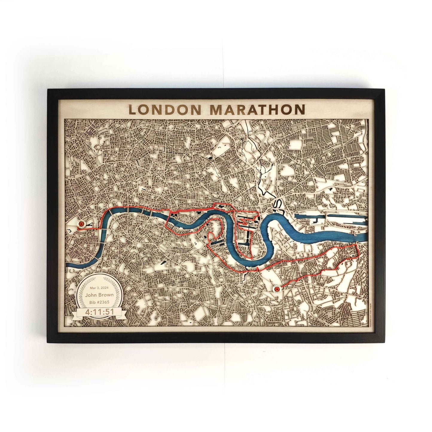 London Marathon Course Map - Wall Art Gift by CityWood - Custom Wood Map Art - Unique Laser Cut Engraved - Anniversary Gift