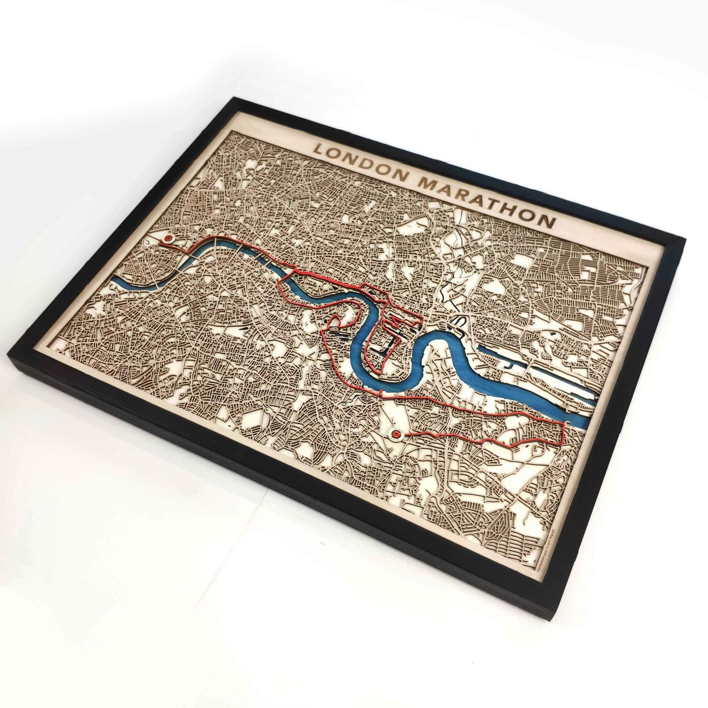London Marathon Course Map - Wall Art Gift by CityWood - Custom Wood Map Art - Unique Laser Cut Engraved - Anniversary Gift