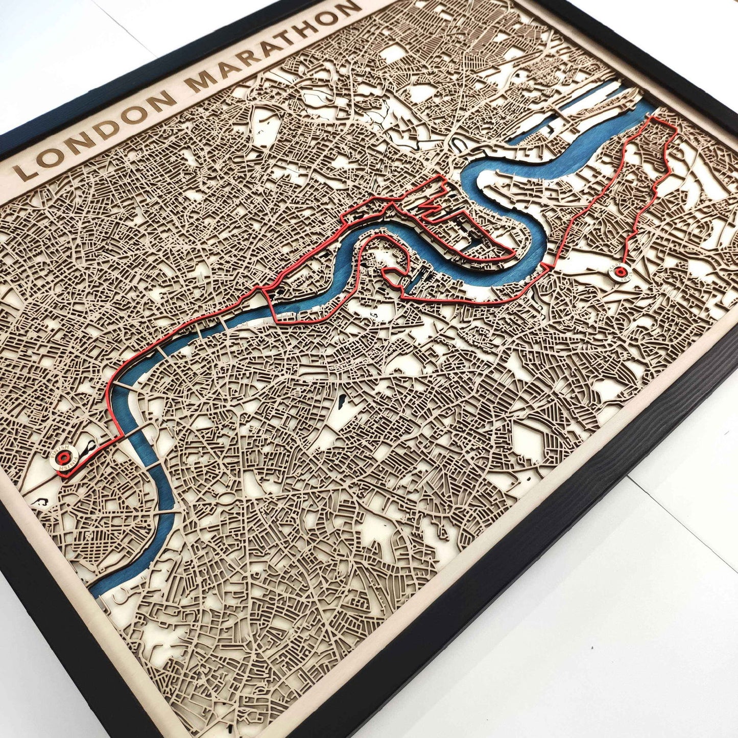 London Marathon Course Map - Wall Art Gift by CityWood - Custom Wood Map Art - Unique Laser Cut Engraved - Anniversary Gift