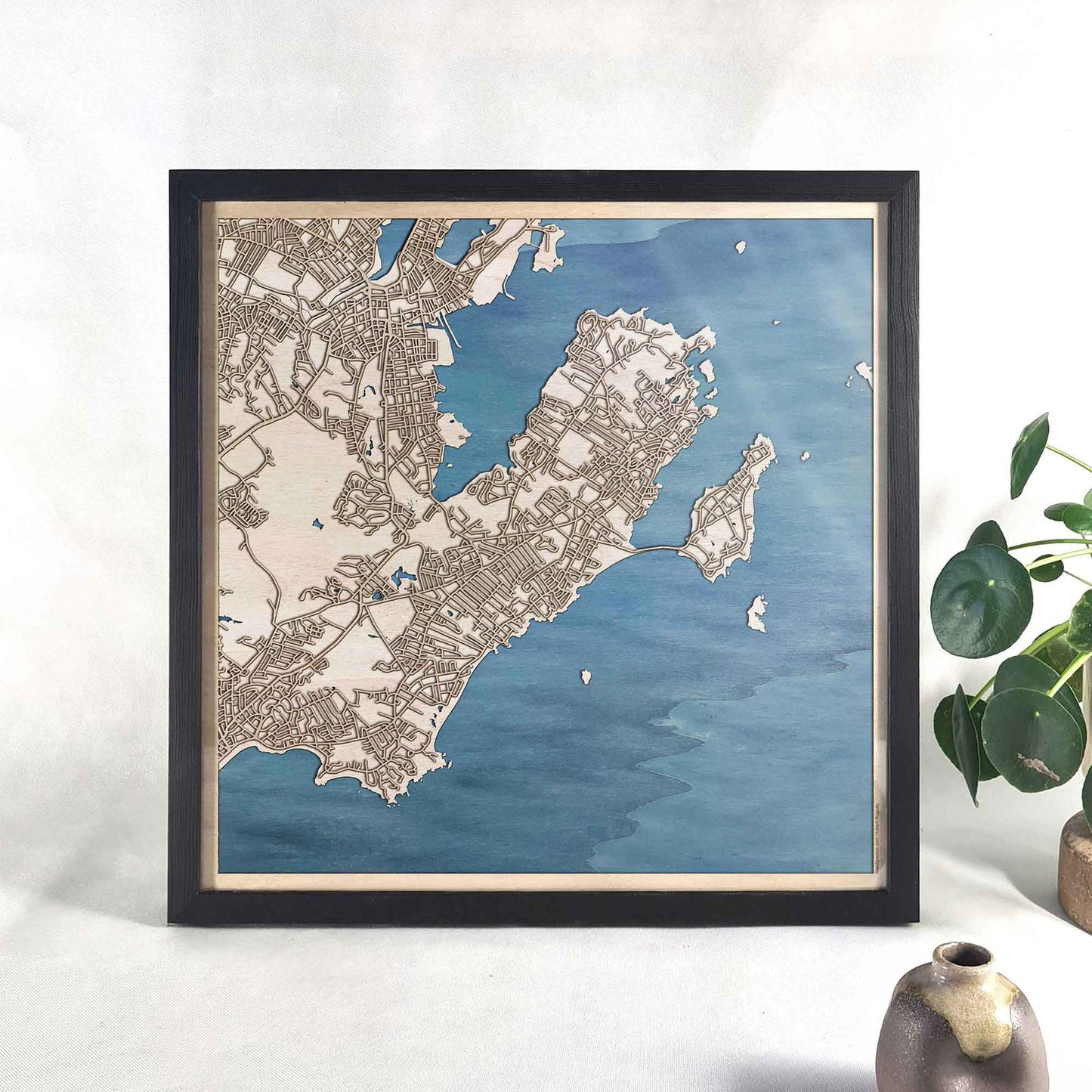 Marblehead Wooden Map by CityWood - Custom Wood Map Art - Unique Laser Cut Engraved - Anniversary Gift