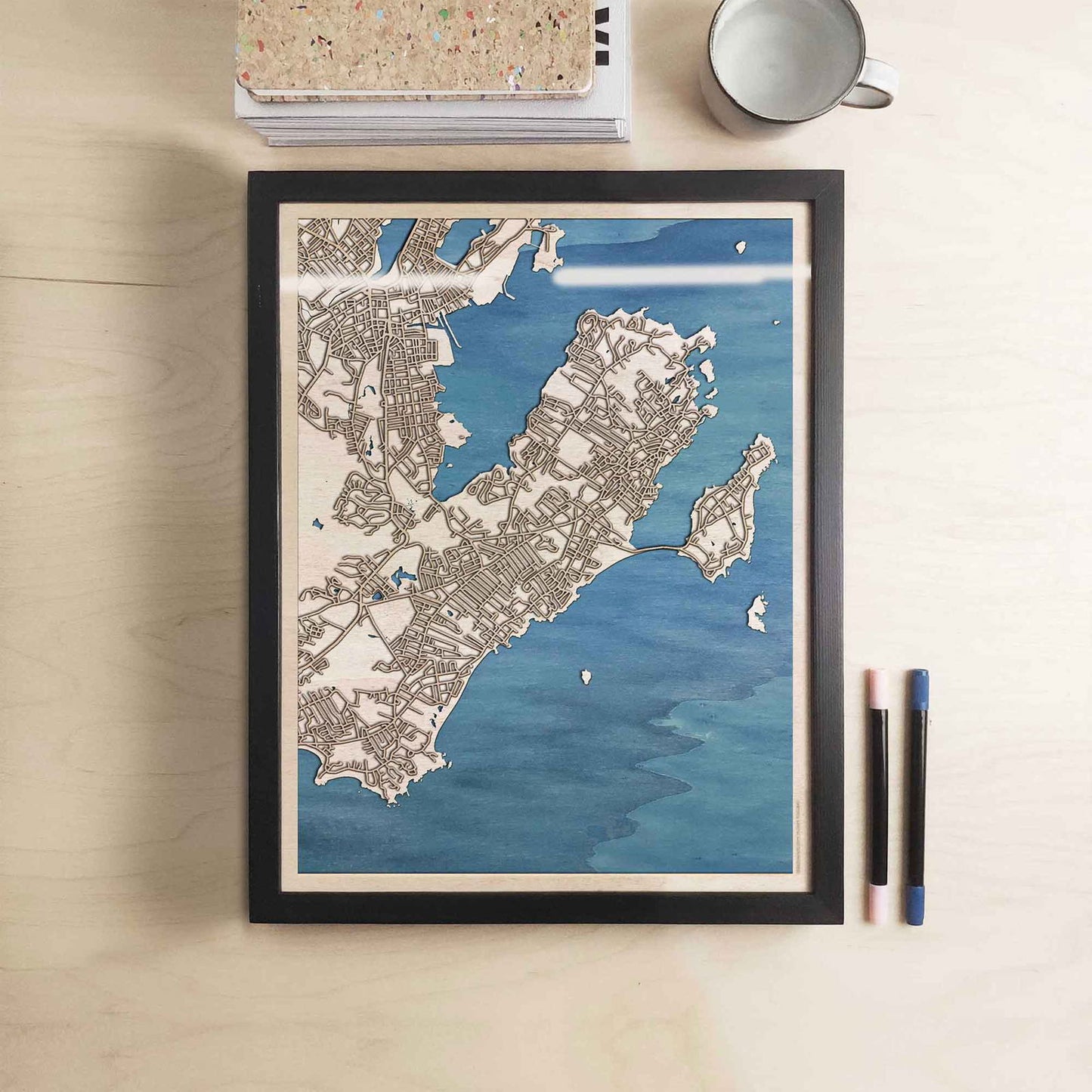 Marblehead Wooden Map by CityWood - Custom Wood Map Art - Unique Laser Cut Engraved - Anniversary Gift
