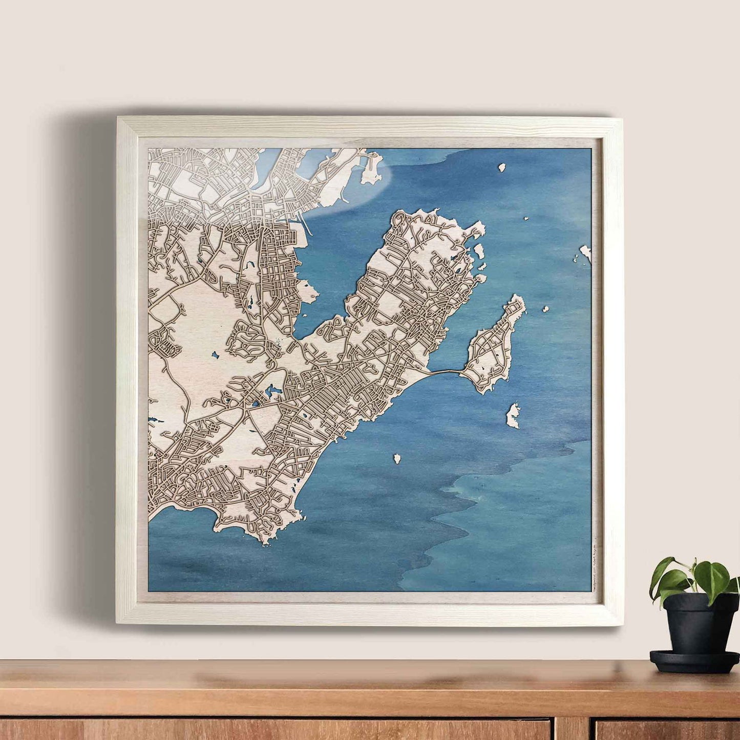 Marblehead Wooden Map by CityWood - Custom Wood Map Art - Unique Laser Cut Engraved - Anniversary Gift