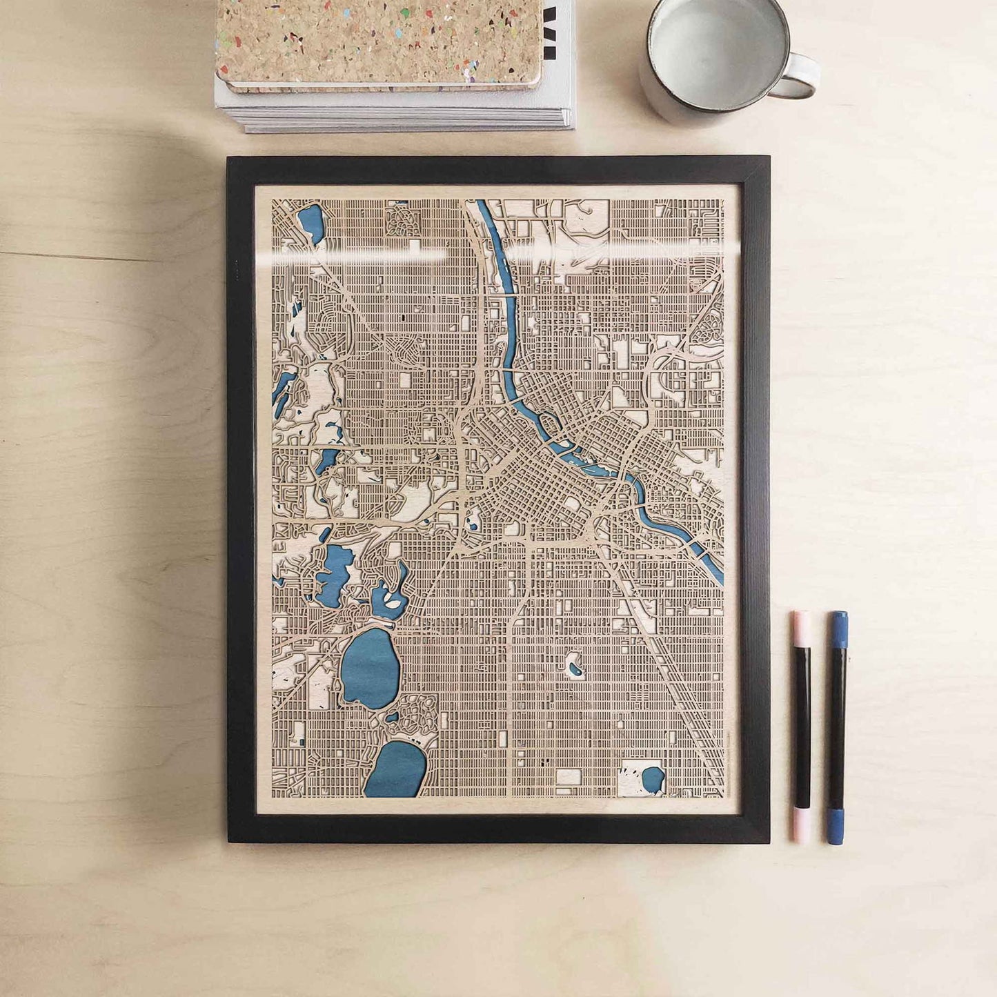 Minneapolis Wooden Map by CityWood - Custom Wood Map Art - Unique Laser Cut Engraved - Anniversary Gift