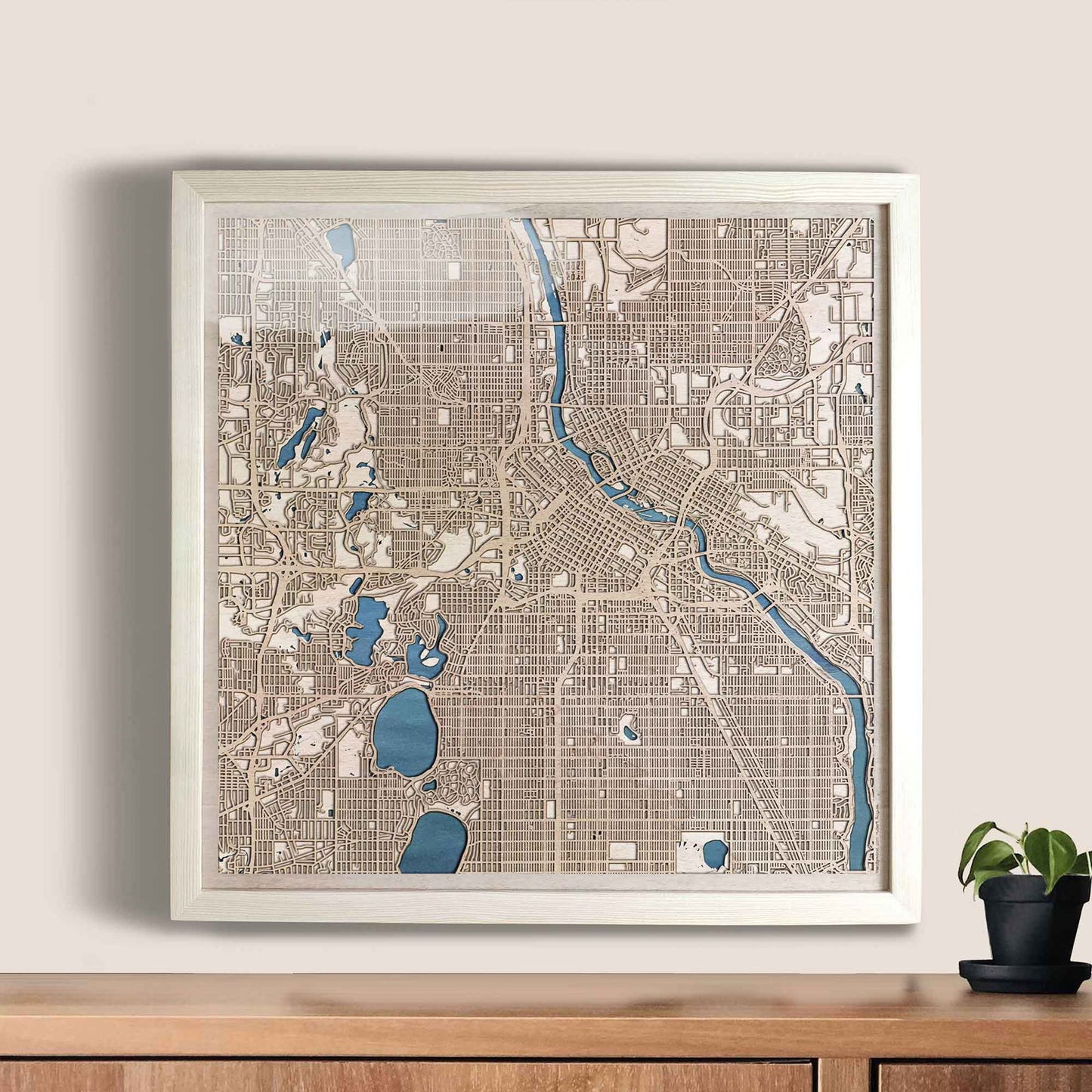 Minneapolis Wooden Map by CityWood - Custom Wood Map Art - Unique Laser Cut Engraved - Anniversary Gift