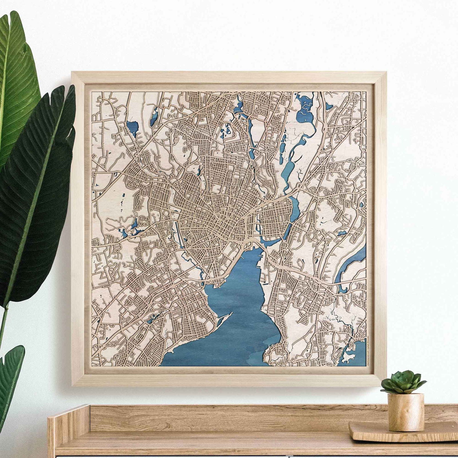 New Haven Wooden Map by CityWood - Custom Wood Map Art - Unique Laser Cut Engraved - Anniversary Gift