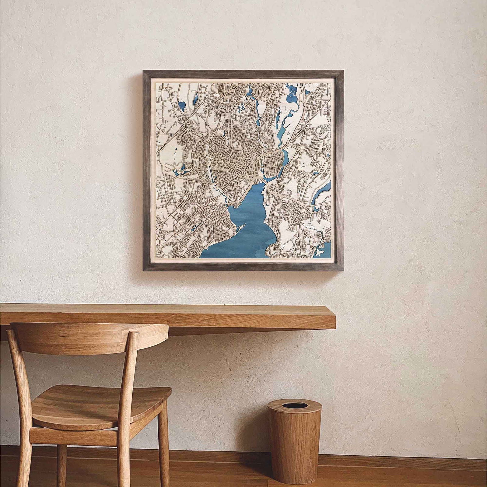 New Haven Wooden Map by CityWood - Custom Wood Map Art - Unique Laser Cut Engraved - Anniversary Gift
