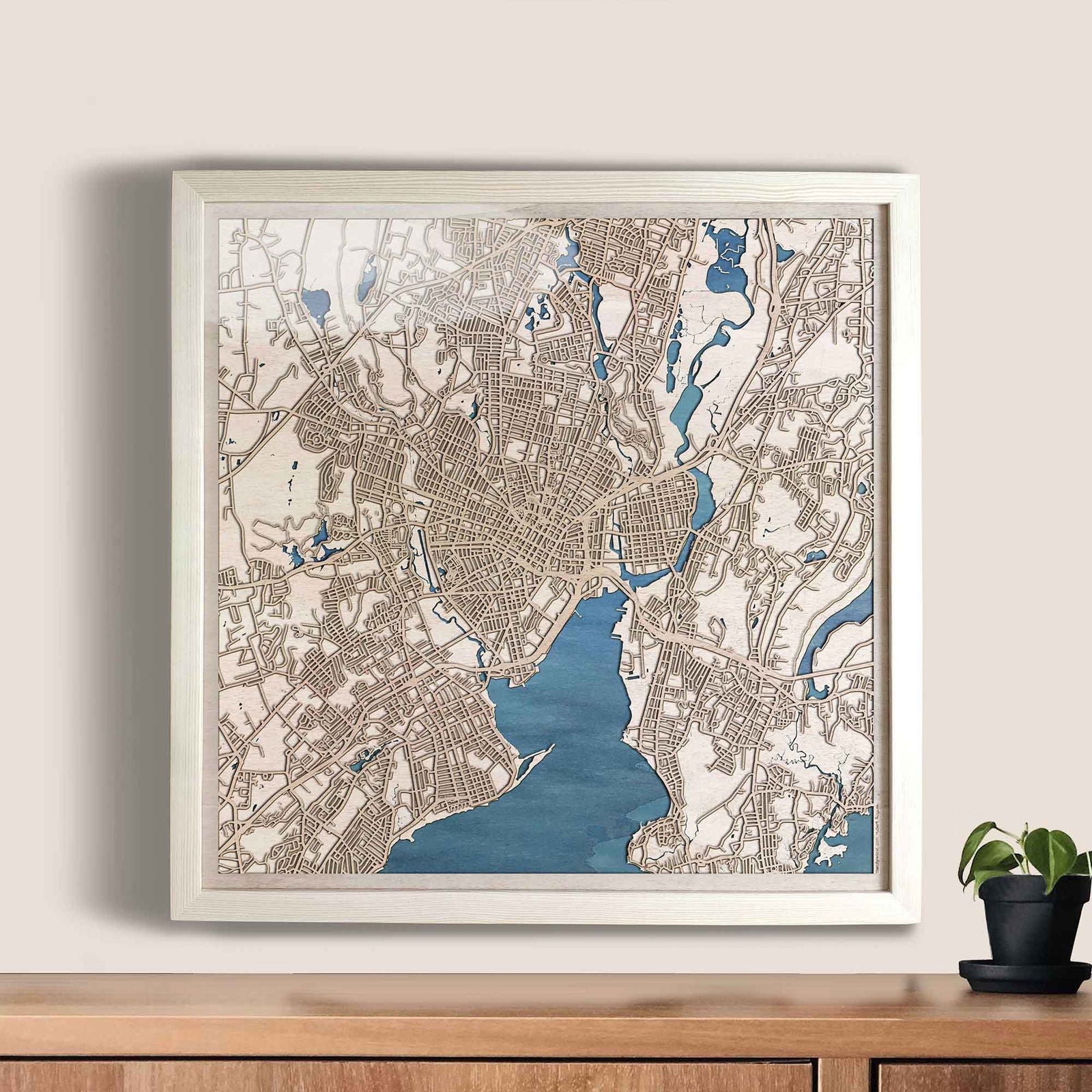 New Haven Wooden Map by CityWood - Custom Wood Map Art - Unique Laser Cut Engraved - Anniversary Gift