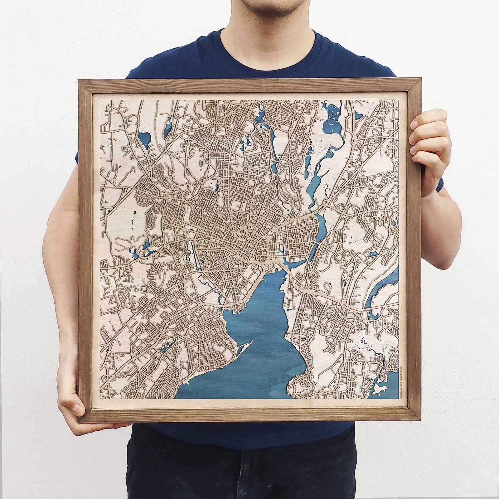 New Haven Wooden Map by CityWood - Custom Wood Map Art - Unique Laser Cut Engraved - Anniversary Gift