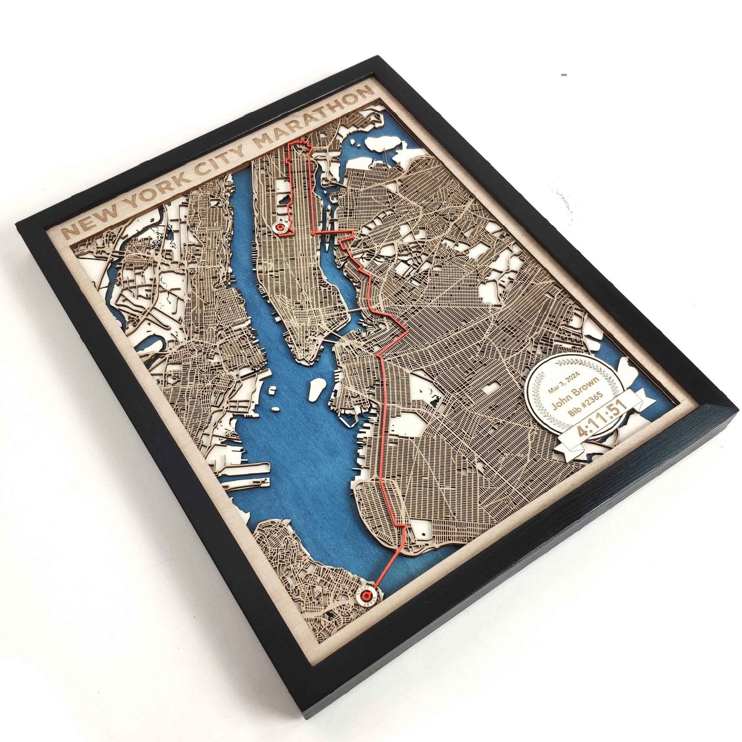 New York City Marathon Wooden Map by CityWood - Custom Wood Map Art - Unique Laser Cut Engraved - Anniversary Gift