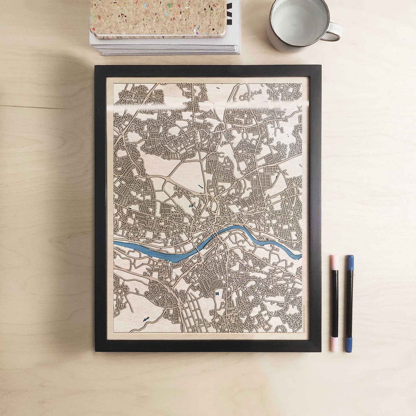 Newcastle upon Tyne Wooden Map by CityWood - Custom Wood Map Art - Unique Laser Cut Engraved - Anniversary Gift