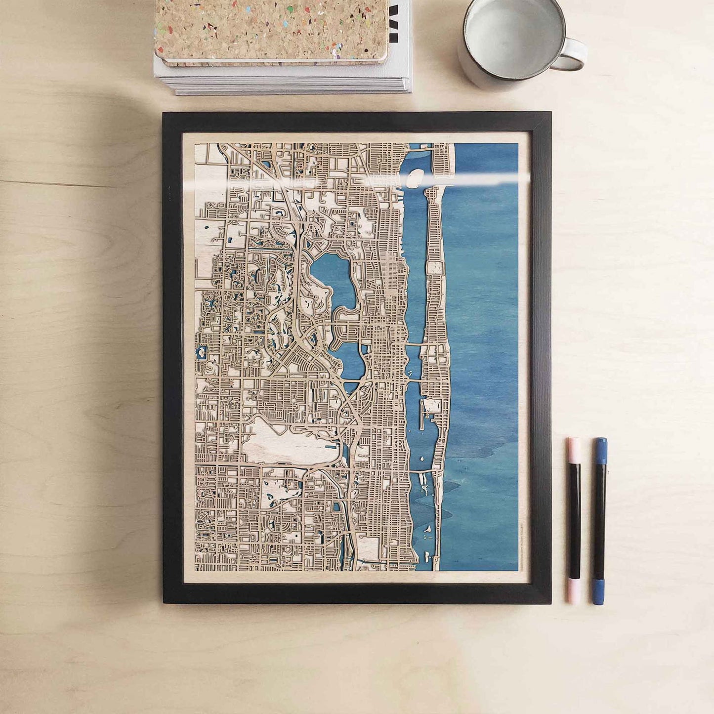 Palm Beach Wooden Map by CityWood - Custom Wood Map Art - Unique Laser Cut Engraved - Anniversary Gift