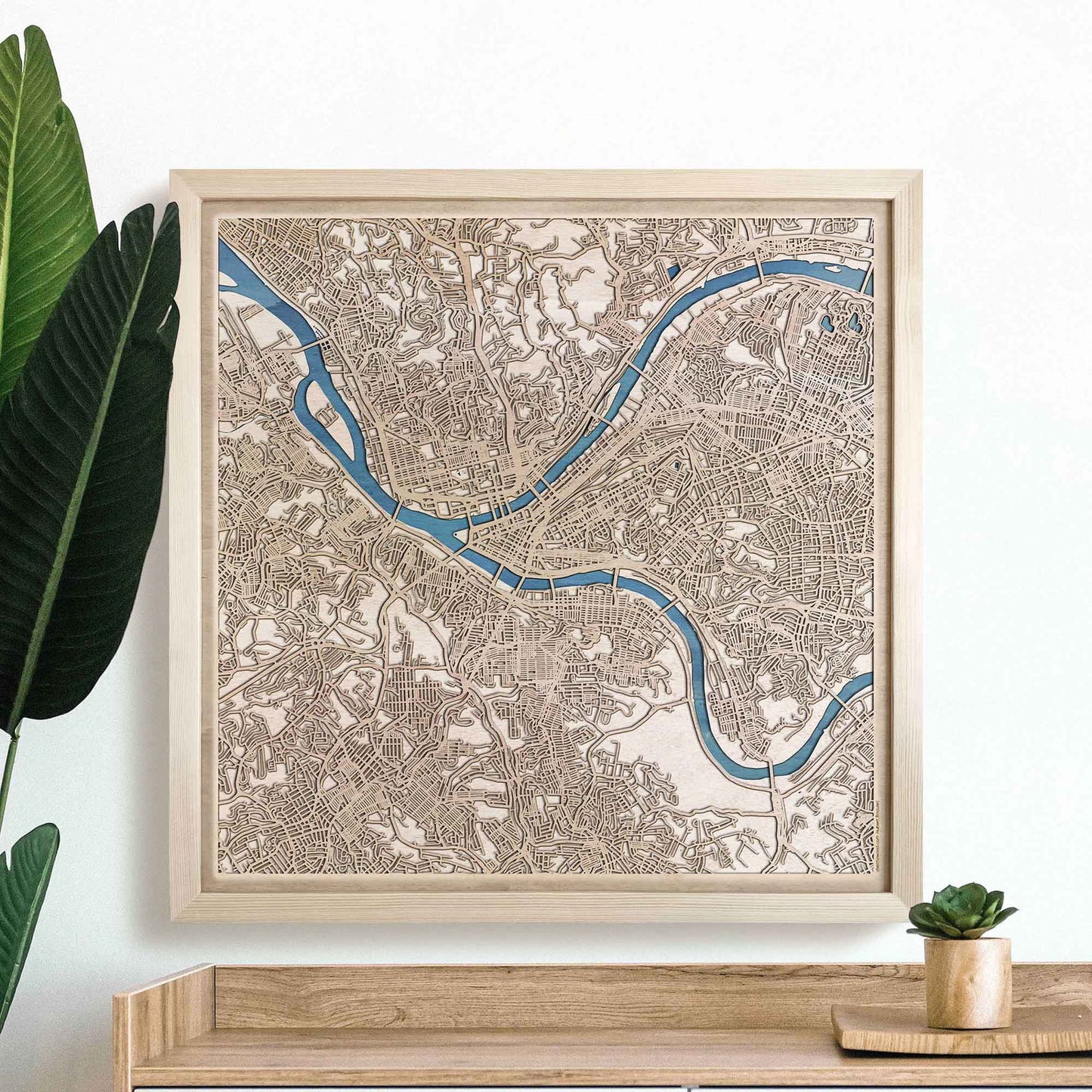 Pittsburgh Wooden Map by CityWood - Custom Wood Map Art - Unique Laser Cut Engraved - Anniversary Gift