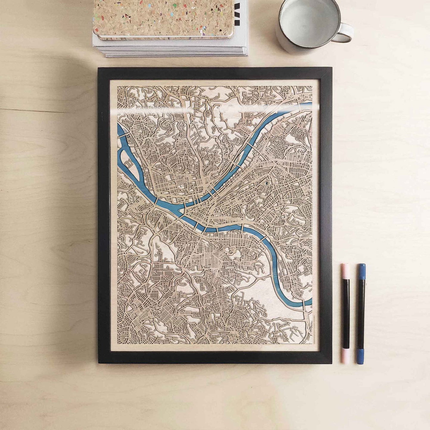Pittsburgh Wooden Map by CityWood - Custom Wood Map Art - Unique Laser Cut Engraved - Anniversary Gift