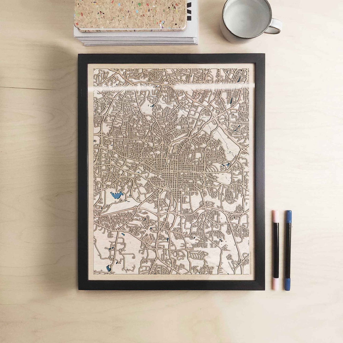 Raleigh Wooden Map by CityWood - Custom Wood Map Art - Unique Laser Cut Engraved - Anniversary Gift
