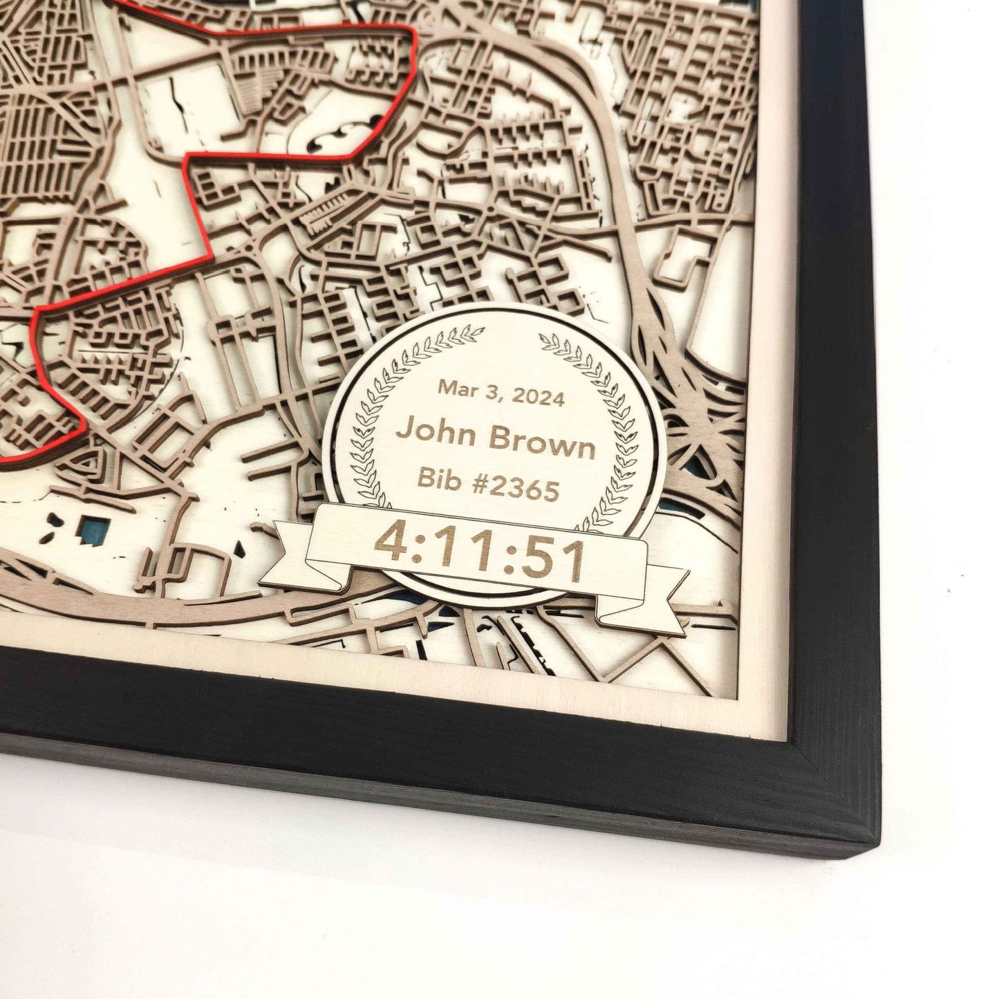 Rotterdam Marathon Course Map - Wall Art Gift by CityWood - Custom Wood Map Art - Unique Laser Cut Engraved - Anniversary Gift