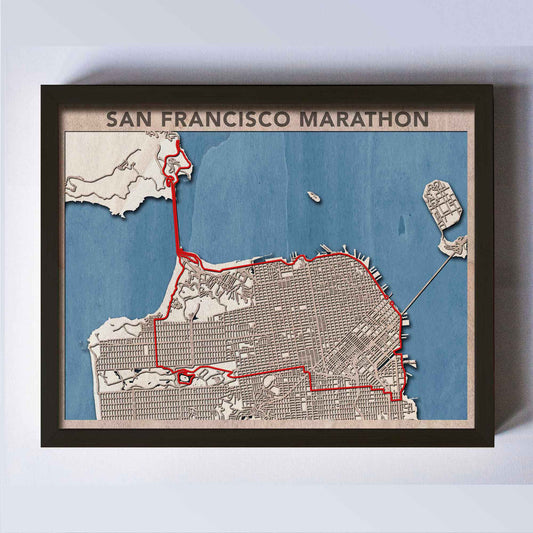 San Francisco Marathon Wooden Map by CityWood - Custom Wood Map Art - Unique Laser Cut Engraved - Anniversary Gift