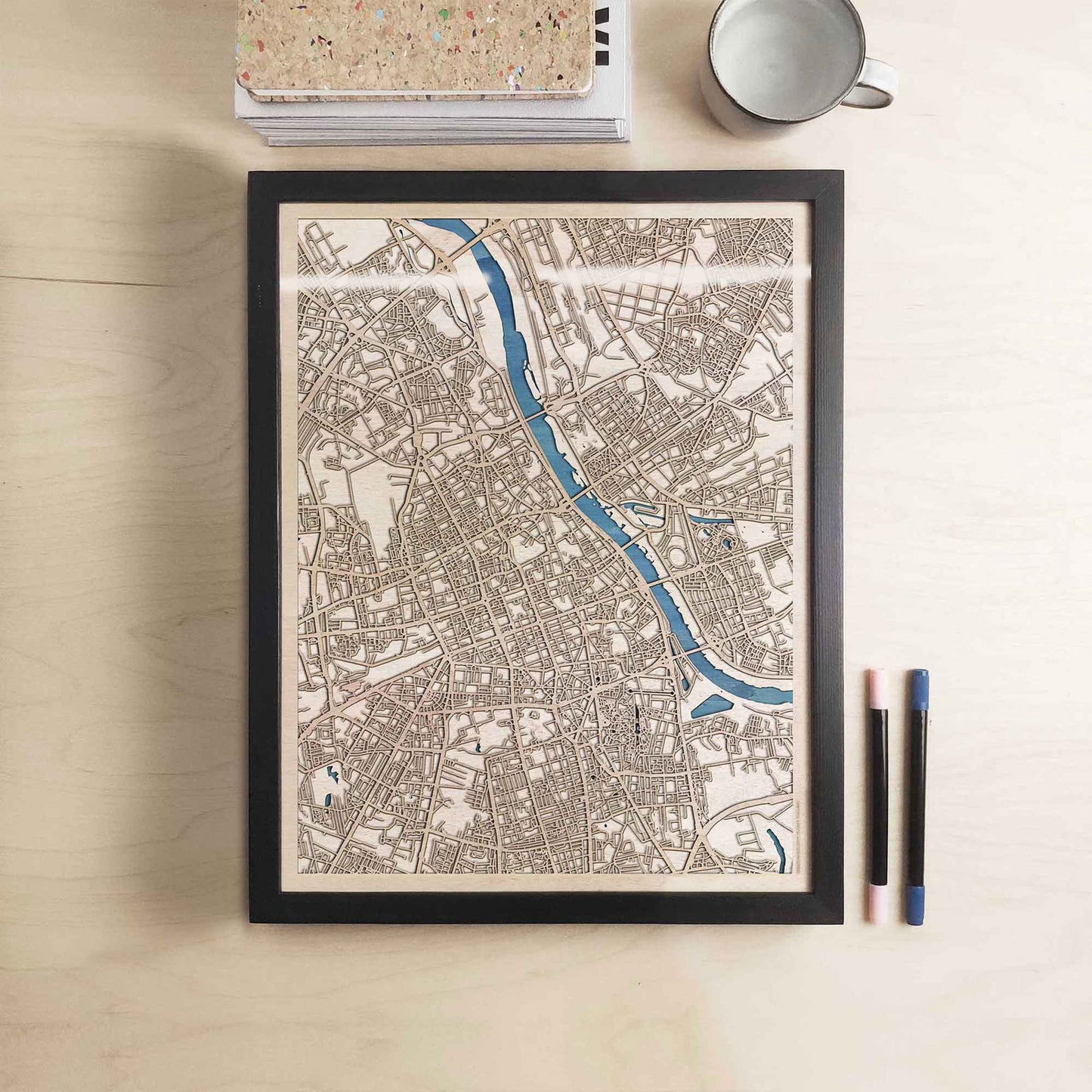 Warsaw Wooden Map by CityWood - Custom Wood Map Art - Unique Laser Cut Engraved - Anniversary Gift