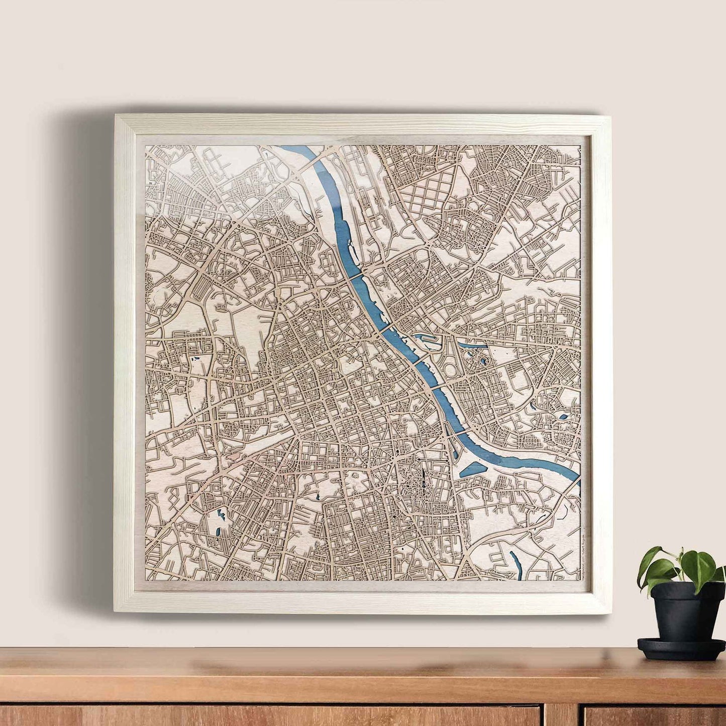 Warsaw Wooden Map by CityWood - Custom Wood Map Art - Unique Laser Cut Engraved - Anniversary Gift