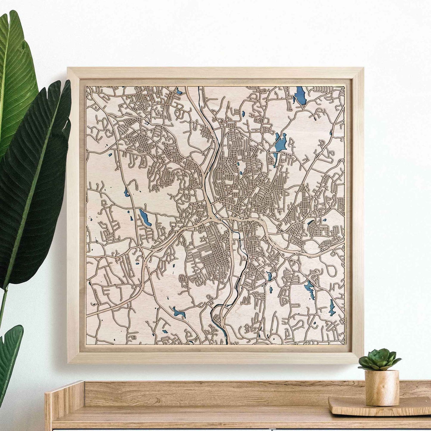 Waterbury Wooden Map by CityWood - Custom Wood Map Art - Unique Laser Cut Engraved - Anniversary Gift