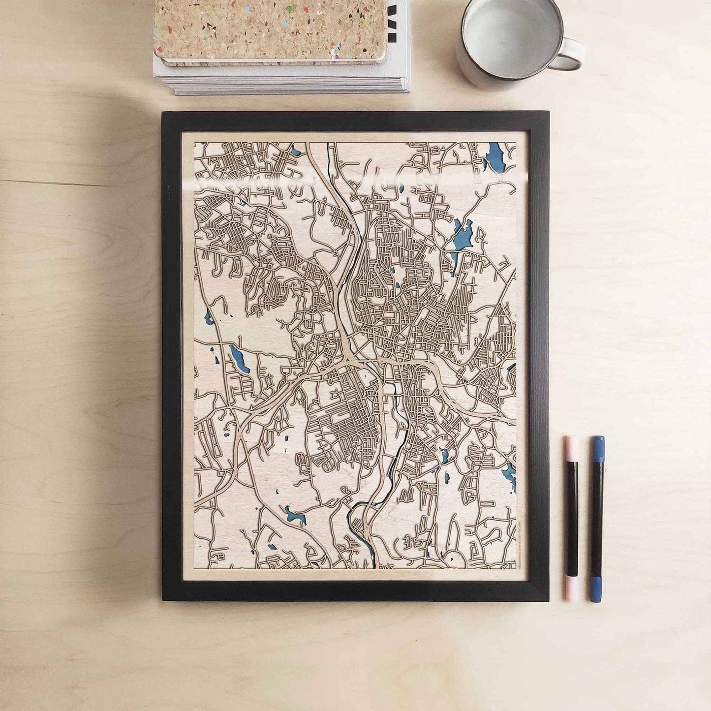 Waterbury Wooden Map by CityWood - Custom Wood Map Art - Unique Laser Cut Engraved - Anniversary Gift