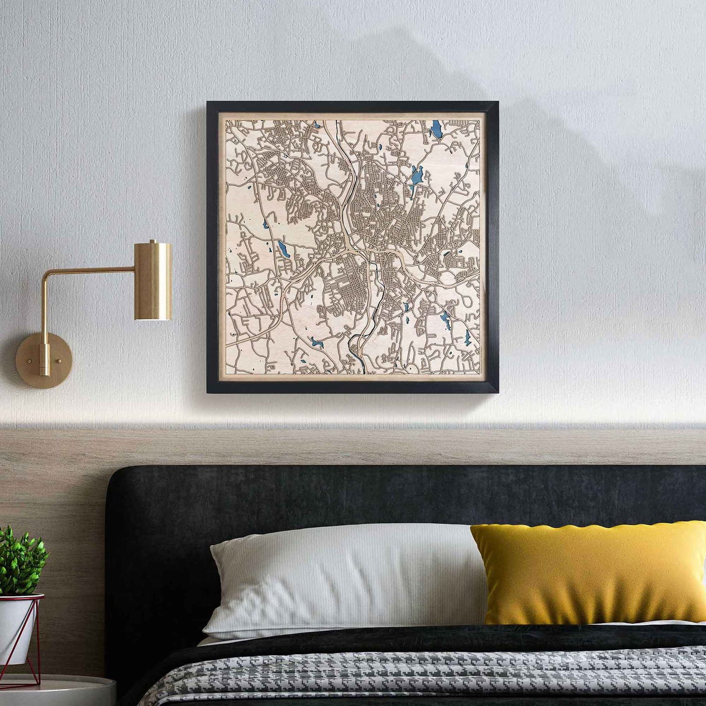 Waterbury Wooden Map by CityWood - Custom Wood Map Art - Unique Laser Cut Engraved - Anniversary Gift