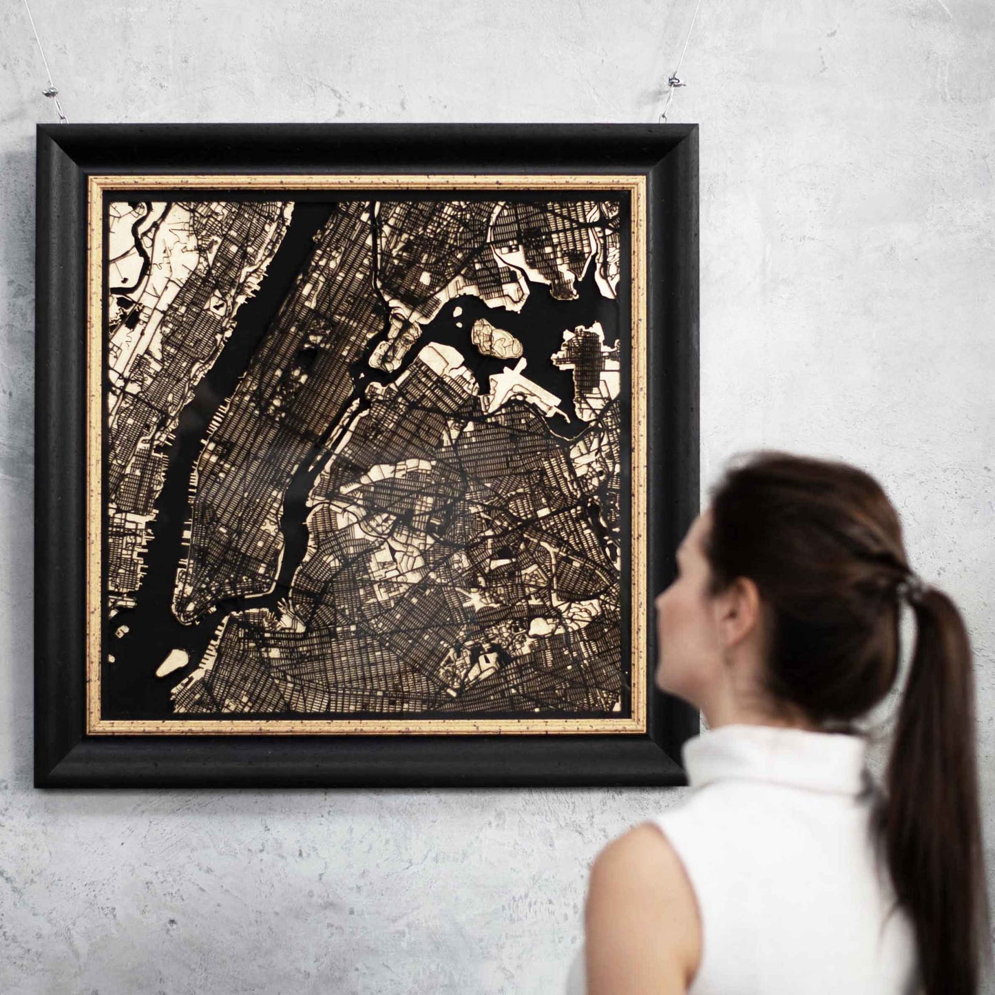 New York Luxury 3D Wooden Map – Black & Gold Edition