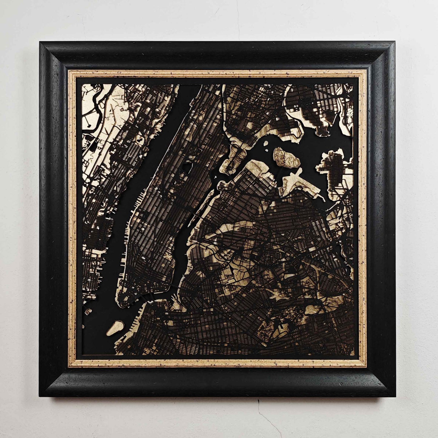 New York Luxury 3D Wooden Map – Black & Gold Edition