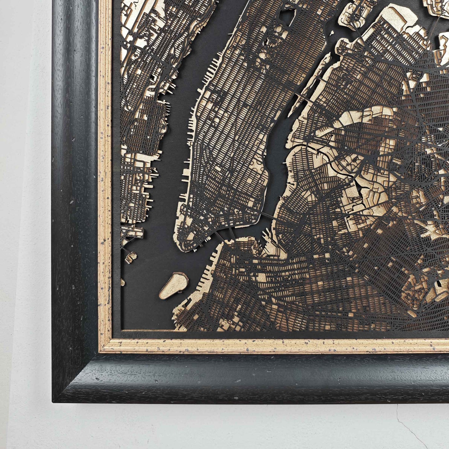 New York Luxury 3D Wooden Map – Black & Gold Edition