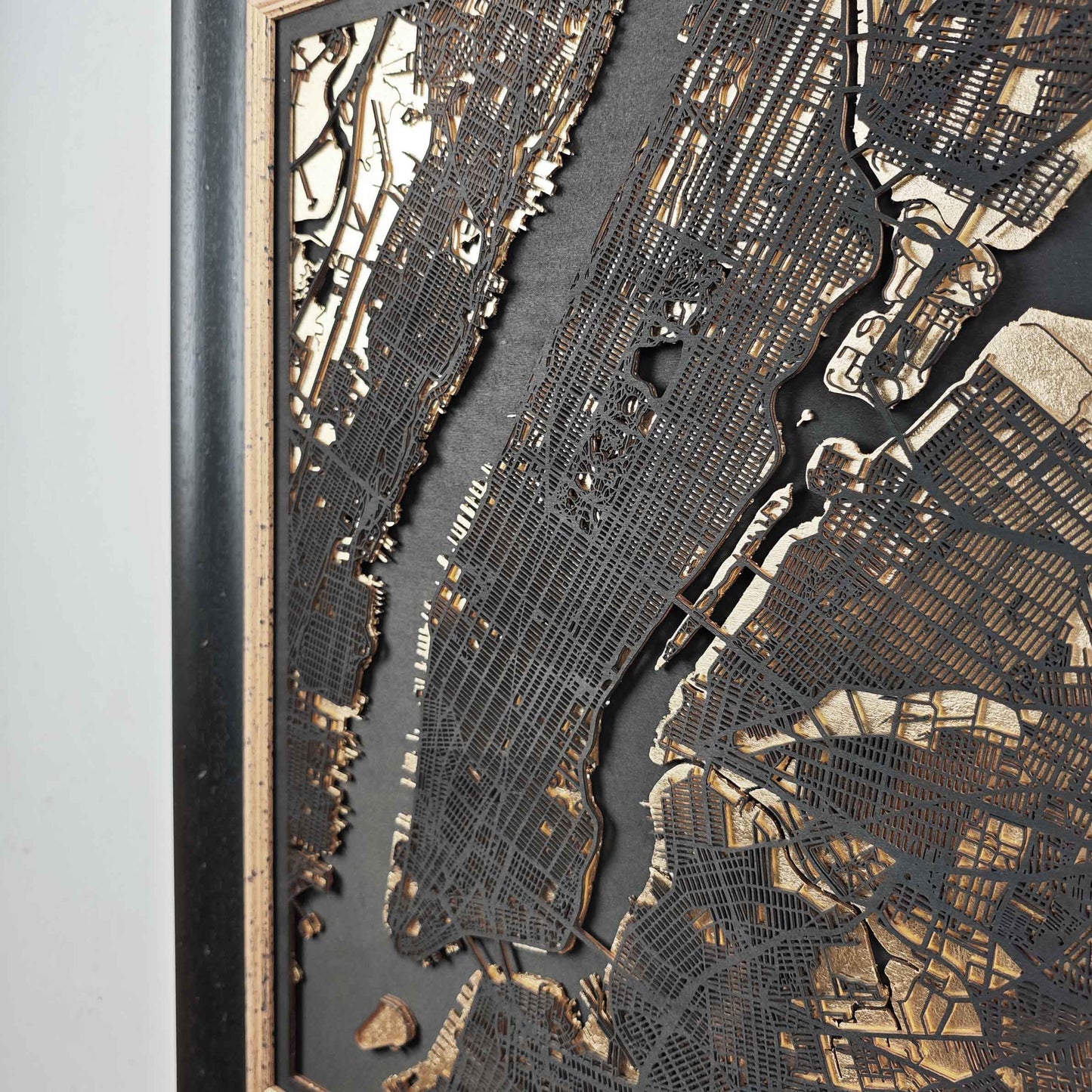 New York Luxury 3D Wooden Map – Black & Gold Edition