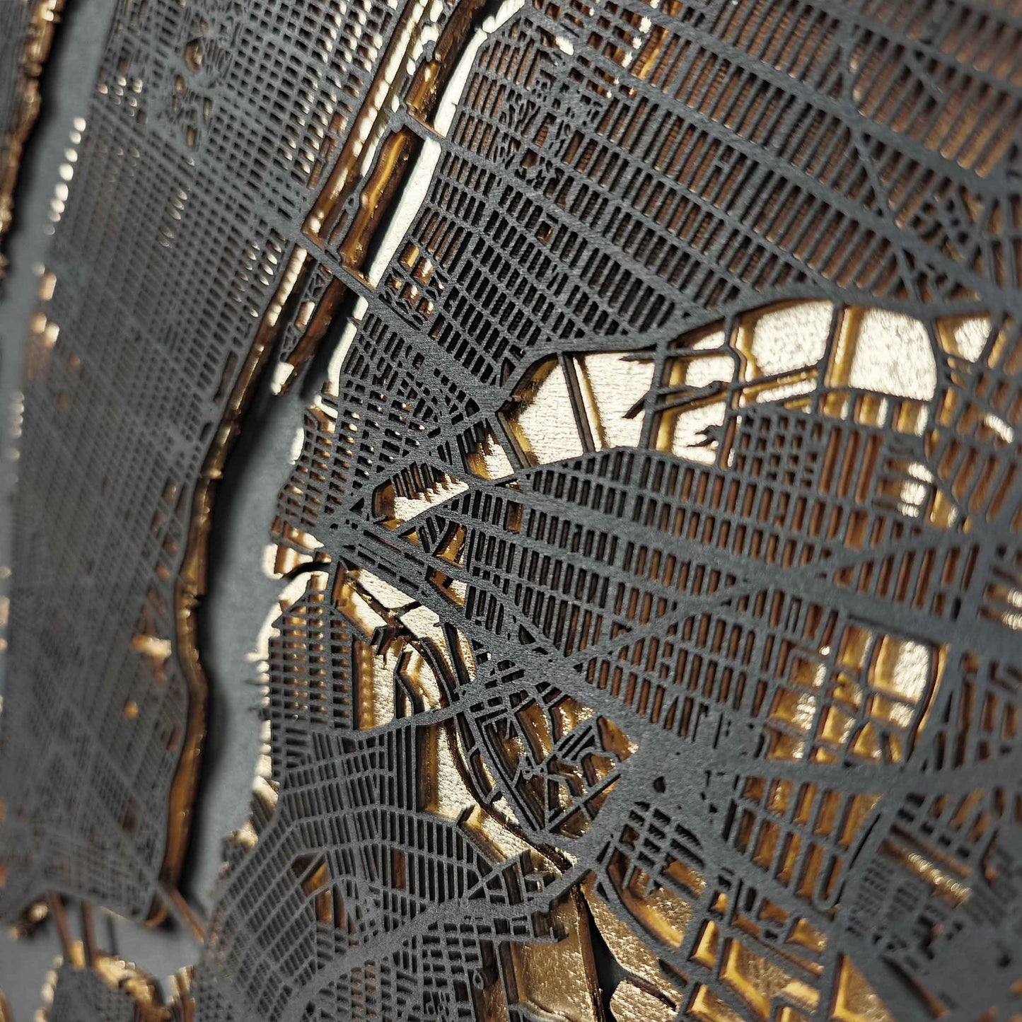 New York Luxury 3D Wooden Map – Black & Gold Edition