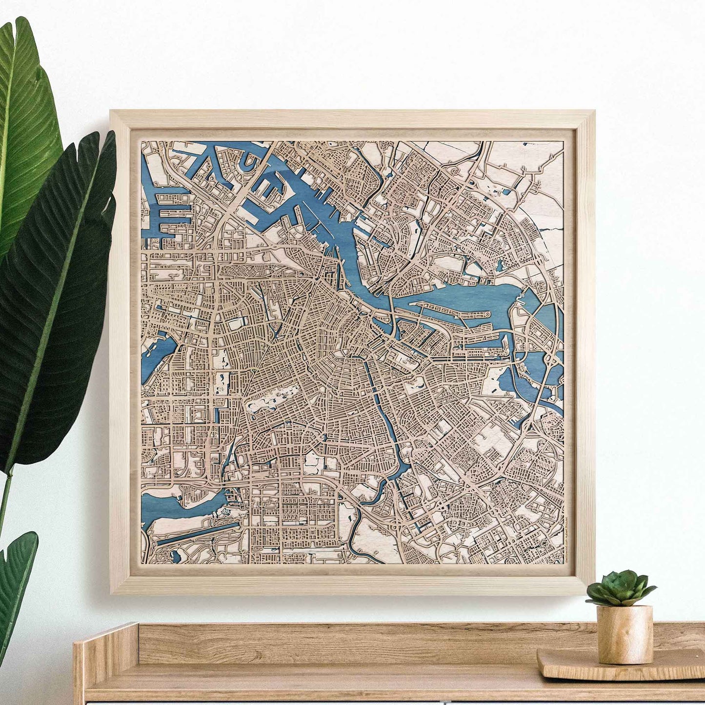 Amsterdam Wooden Map by CityWood - Custom Wood Map Art - Unique Laser Cut Engraved - Anniversary Gift