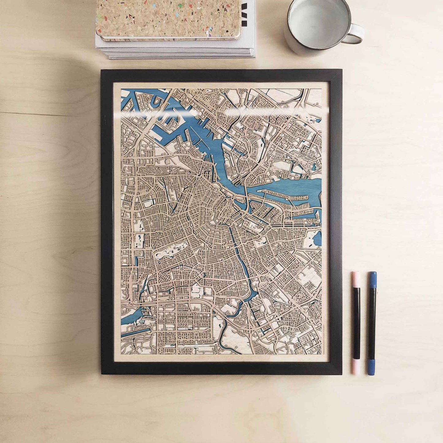 Amsterdam Wooden Map by CityWood - Custom Wood Map Art - Unique Laser Cut Engraved - Anniversary Gift