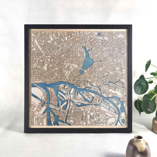 Hamburg Wooden Map by CityWood - Custom Wood Map Art - Unique Laser Cut Engraved - Anniversary Gift