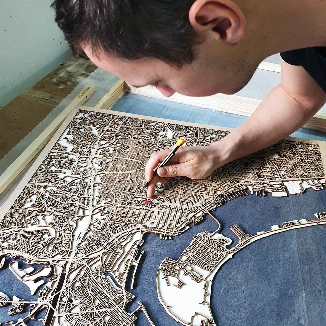 Laser Cut Maps - wooden map art work- CityWood