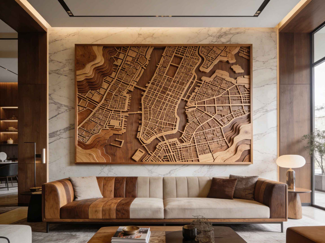 Why Are Luxury Interiors Featuring Premium Wooden Map Art