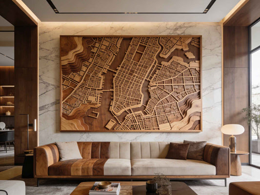 Why Are Luxury Interiors Featuring Premium Wooden Map Art